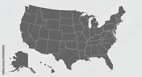United States Map: A grayscale representation of the fifty states