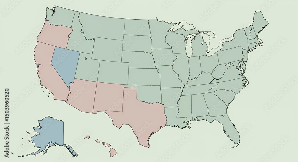 Obraz premium US States Color-Coded Map