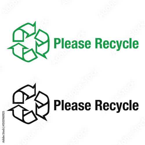 Please Recycle Green and Black Vector Icon sign.