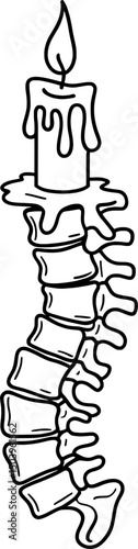 Bold black silhouette of a melting candle transforming into a human spine, ideal for surreal anatomical tattoos, minimal designs, and conceptual art on a clean white background