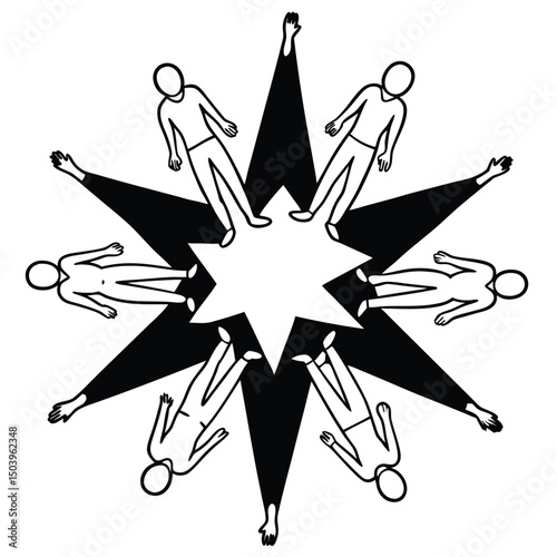 Teamwork collaboration unity concept people joining hands forming star shape together