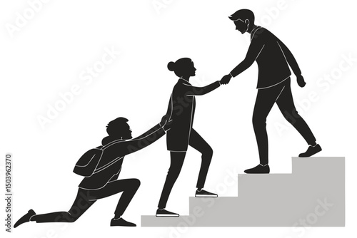 Teamwork concept illustration people helping each other climb up stairs