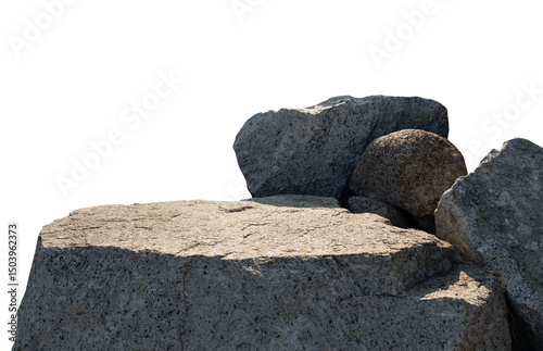 Rock stone isolated on background,Grey rocky podium platfrom for product display, Nature big rock cliff mountain formation with rough texture,Image group of stones element for Garden decoration