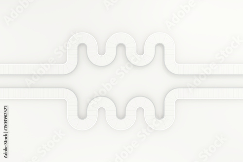 3d render, abstract route, curved walkway, mirrored shape, minimal path, white stair, conceptual journey, decision line, dual direction, planning road.