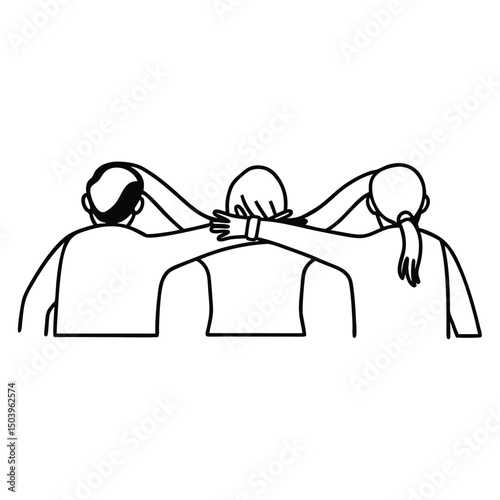 Teamwork solidarity unity group support line art minimalist vector illustration