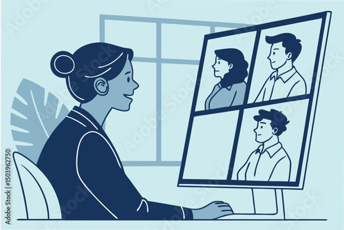 Woman in virtual meeting with colleagues business collaboration communication