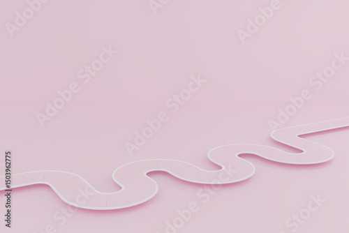 3d render, abstract path, pastel pink road, curvy step, minimal concept, soft visual, roadmap style, modern progress, clean journey, creative layout.