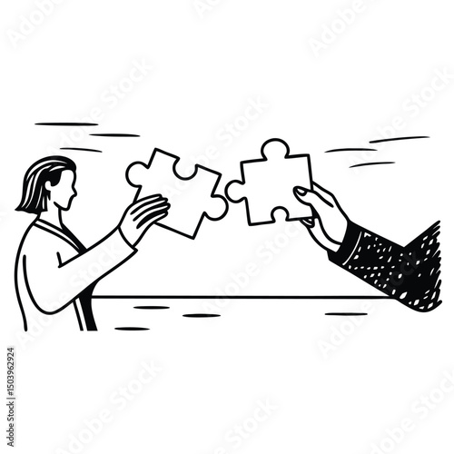 Business partners connecting puzzle pieces collaborative effort teamwork concept illustration