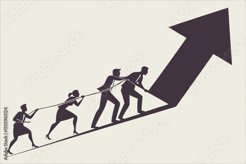 Business team collaboration ascending arrow achieving growth corporate success together