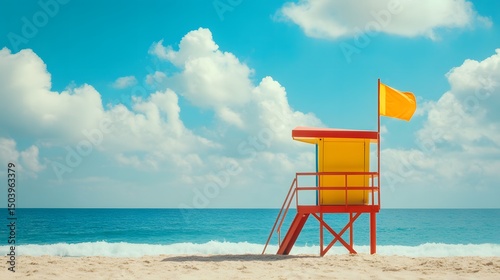 Fototapeta Naklejka Na Ścianę i Meble -  A lifeguard tower on a bright summer beach