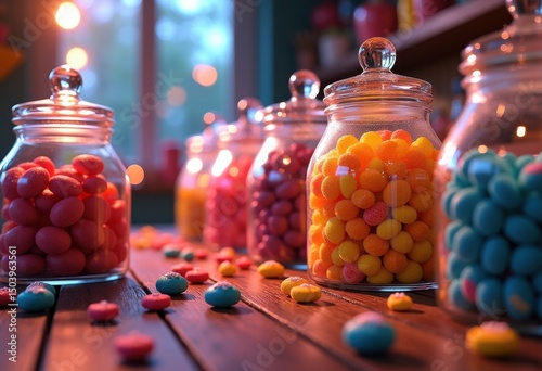 colorful candy jars arrangement vibrant display sweet treats delightful experience, sweets, variety, table, design, debut, collection, fun, cheerful