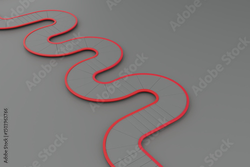 abstract red background. 3d render, red path, planning route, abstract road, winding layout, strategy concept, creative journey, progress direction, modern roadmap, minimal business.
