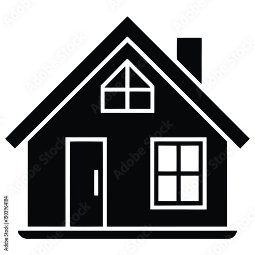 Simple Black Silhouette House Icon Residential Home, Real Estate, Property, Building, Architecture