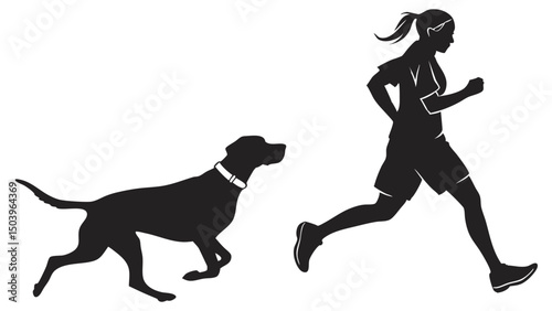 Silhouette of woman running with dog fitness and healthy lifestyle concept