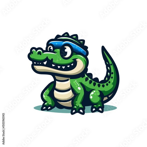 Flat Vector Crocodile Mascot Cartoon Character Logo Design for Gaming Badge Emblem Animal Predator Face Illustration Gator Adventure Angry Hunter Cool Vintage Creative Modern Wildlife Dangerous
