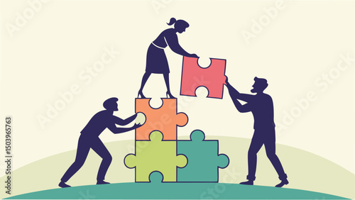 Collaborative team building jigsaw puzzle success illustration achieving common goals together