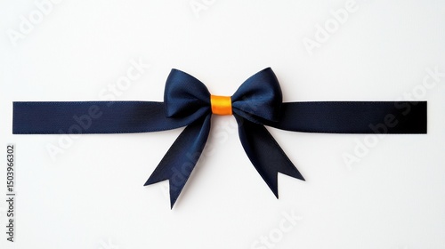 Navy Blue Ribbon Bow on White Background