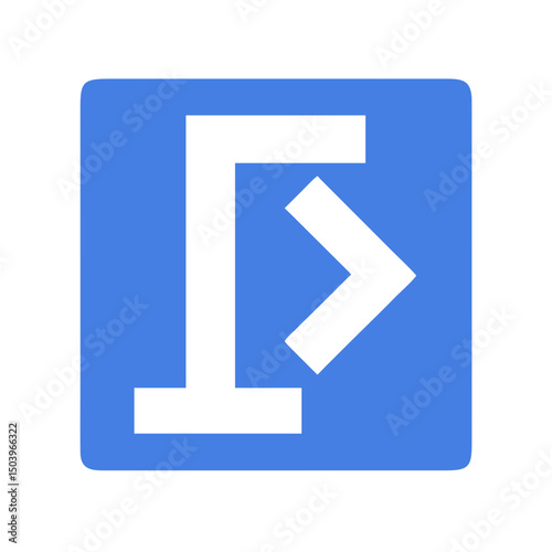 Directional arrow in a blue square background with geometric shapes
