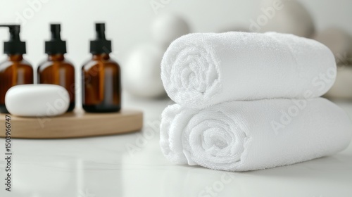 Spa Towels & Amenities: Luxury Bathroom Still Life