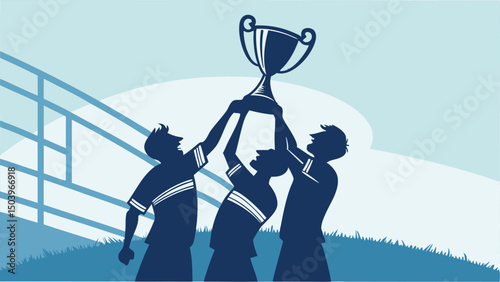 Team celebrating victory lifting trophy championship success sporting event illustration
