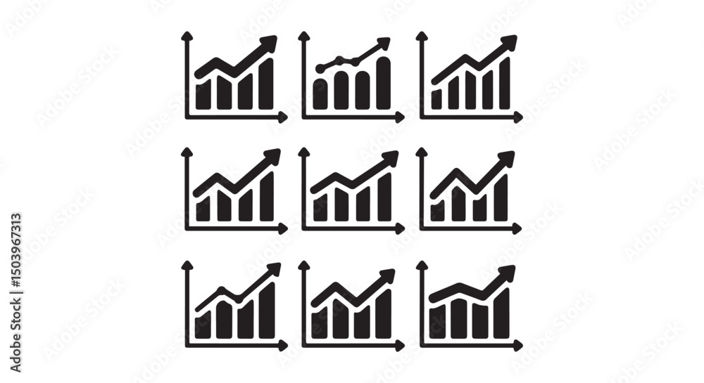 Fototapeta premium Collection of upward trending bar graph icons ideal for business presentations financial reports and website design.