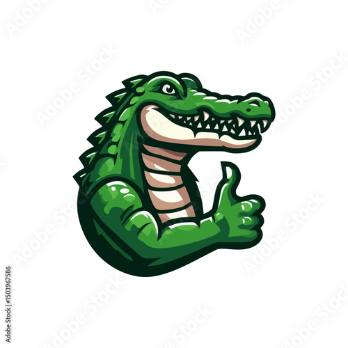 Bold Cartoon Crocodile Mascot Vector Illustration Green Jungle Reptile Animal Character with Sharp Teeth and Aggressive Expression for Sport Logo Gaming Badge Print Wear Graphic Use