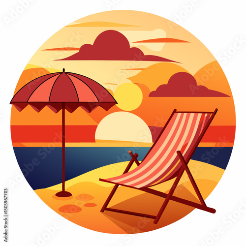 beach chair and umbrella on beach