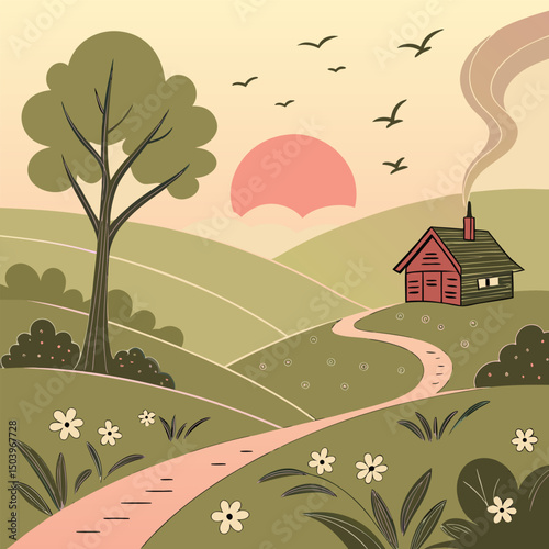Rooster weathervane against sunrise with bright colors in , concept for early morning wake up