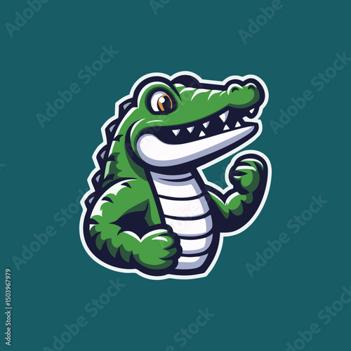 Cartoon Crocodile Mascot Character with Cute Smile in Flat Style for Kids Illustration Baby Animal Design Green Friendly Reptile Icon Ideal for Nursery Book T Shirt and Animated Content