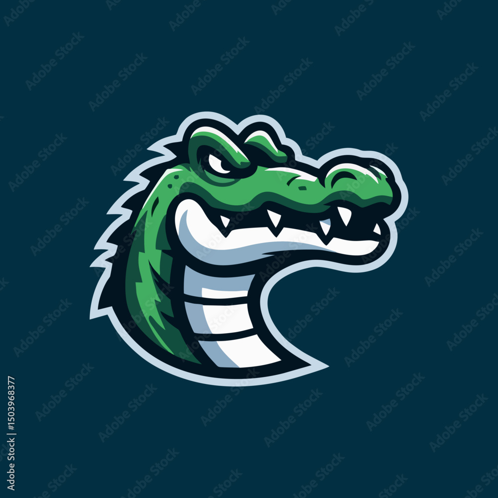 Obraz premium Cool Crocodile Mascot Esport Vector Art Illustration Featuring Wild Animal Reptile Character Sharp Teeth Gaming Team Logo Badge Emblem Predator Adventure Modern Adventure Design Editable Artwork
