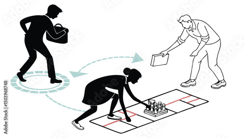 Business teamwork strategy planning process with chess pieces and workflow optimization
