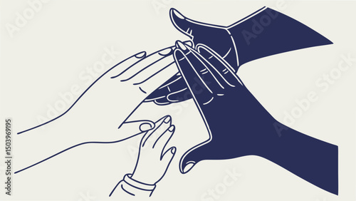 Diverse hands reach together minimalist vector illustration symbolizing unity and collaboration