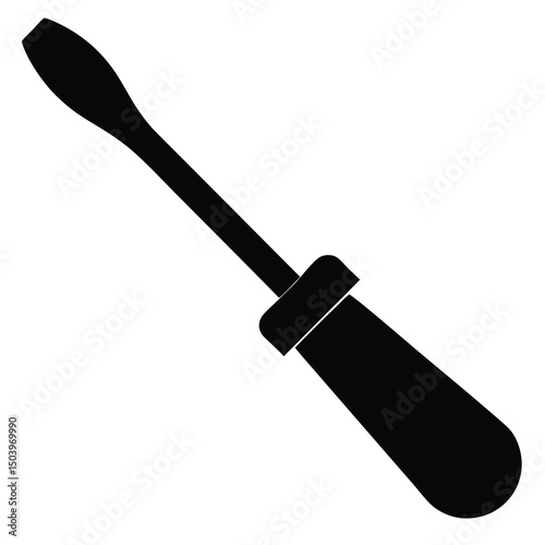 Black and White Flathead Screwdriver Illustration for Home Improvement Projects and Repair Services