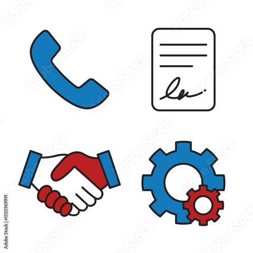 Streamlined Business Processes  Contact, Agreement, Partnership, and Efficient Workflow Icons