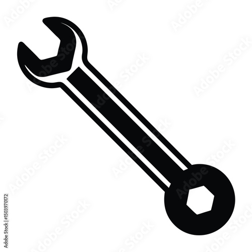 Black and White Wrench Tool Icon, Mechanical Repair Illustration Element