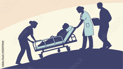 Medical staff transporting patient on stretcher emergency response vector illustration