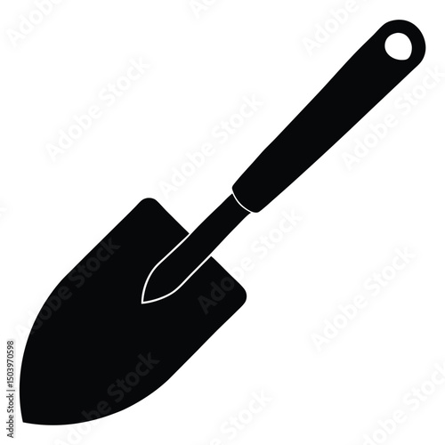 Black Garden Trowel CloseUp View of Hand Gardening Tool on White Background
