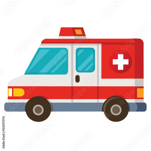 Cartoon illustration of an ambulance with emergency medical service for healthcare and help
