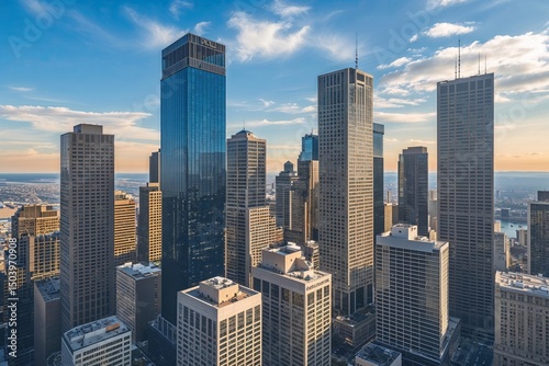 Stunning Cityscape of Impressive Skyscrapers in Downtown Commercial District
