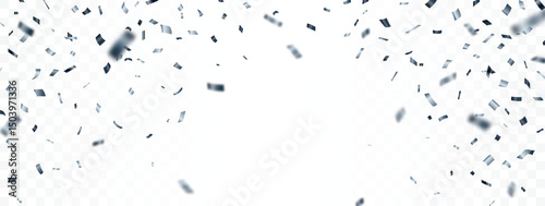 Falling Silver confetti and ribbon, isolated on transparent background