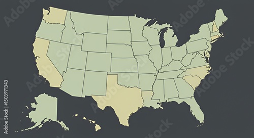 Simplified Map of the United States, Showing States