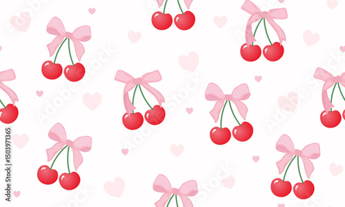 bow seamless patterns, ribbon, gift wrapping paper seamless pattern, Vector graphics. happy birthday, anniversary, party, celebration, fabric, textile, cherry and bow ribbon, red pink, hearts
