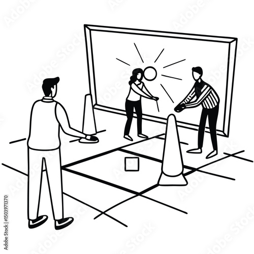 Teamwork in action agile scrum project management process with whiteboard
