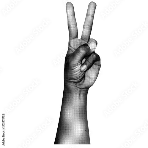 Gesture of Two Finger halftone black white grunge style 