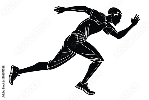 Athlete sprinter running fast black and white silhouette illustration style