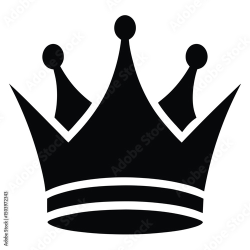 Bold Black Crown Silhouette with Round Finials and Horizontal Bands Icon