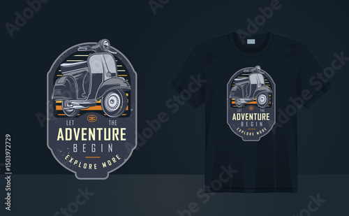 Let the adventure begin vintage grunge t-shirt design for t-shirt printing, poster, wall art, clothing, fashion tshirt vector illustration