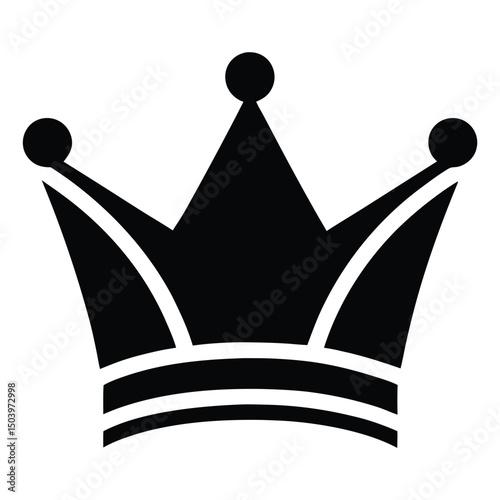 Elegant Black Crown Icon with Three Spheres Royal Symbol of Authority