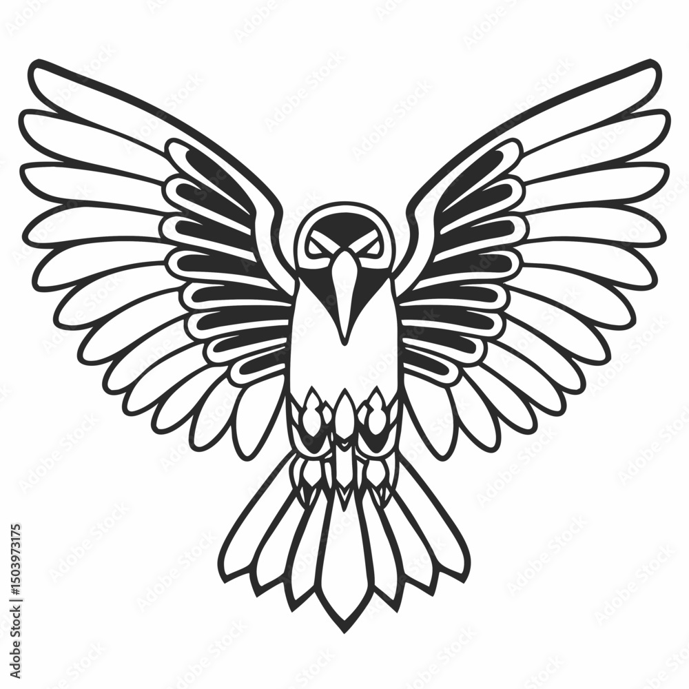 Obraz premium Bird icon with wing spread and beak sharp outline