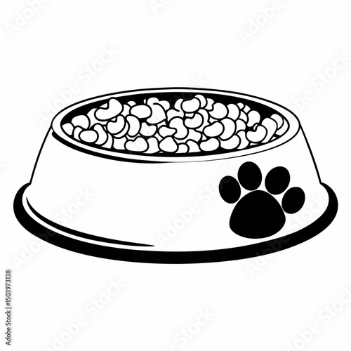 Pet food bowl icon with kibble and paw print